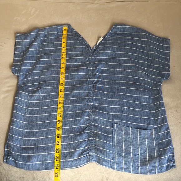 Garnet Hill 100% Linen V-Neck Boxy Tee Short Sleeve Cropped Striped Minimalist L - Picture 3 of 11
